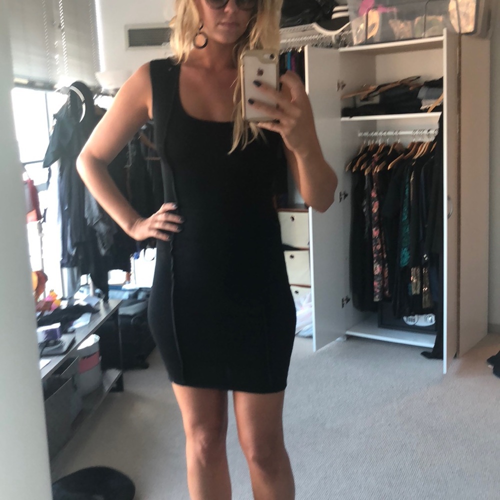 Front seam black mini dress
